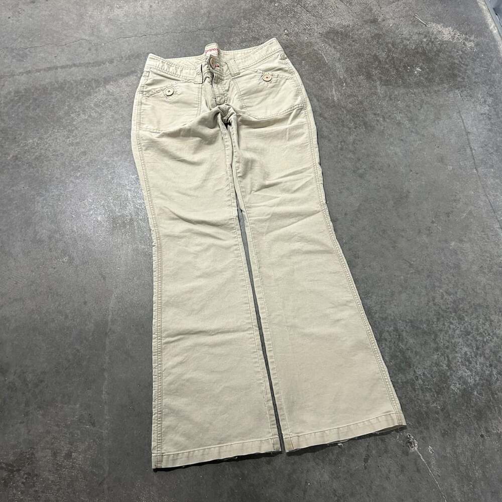 Aeropostale Vintage Y2K Corduroy Flap Pocket Flare Pants Beige Size 11/12 Long